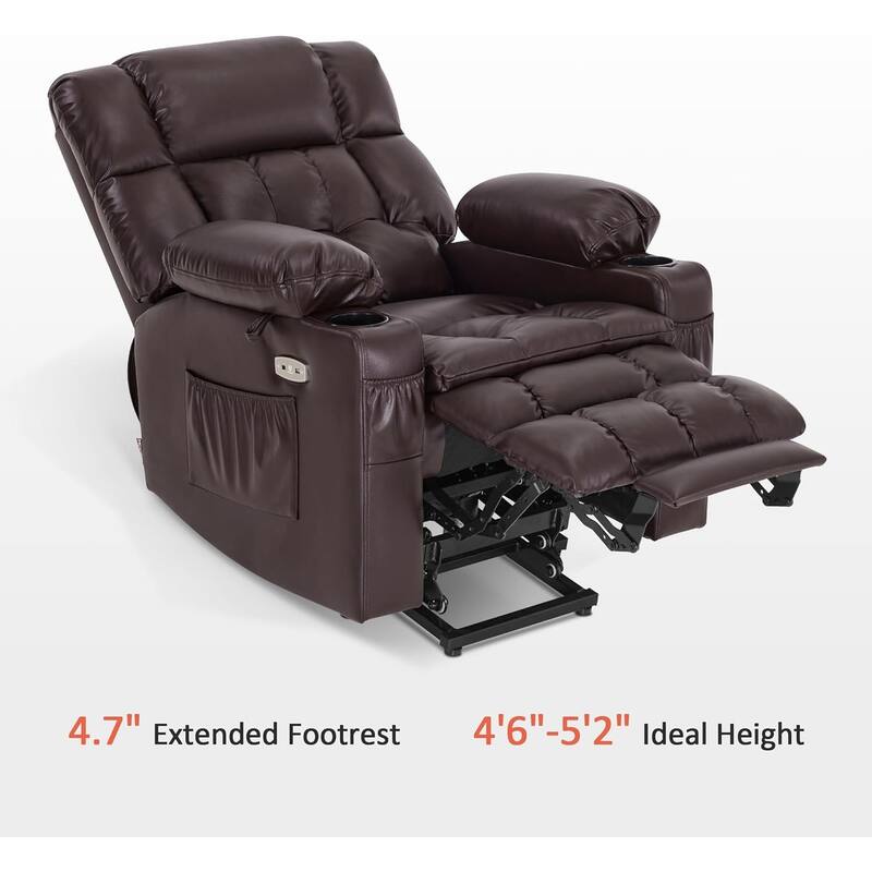 MCombo Dual Motor Small Power Lift Recliner Chair for Elderly, Lay Flat Lift Chair with Heat and Massage, Faux Leather 7893