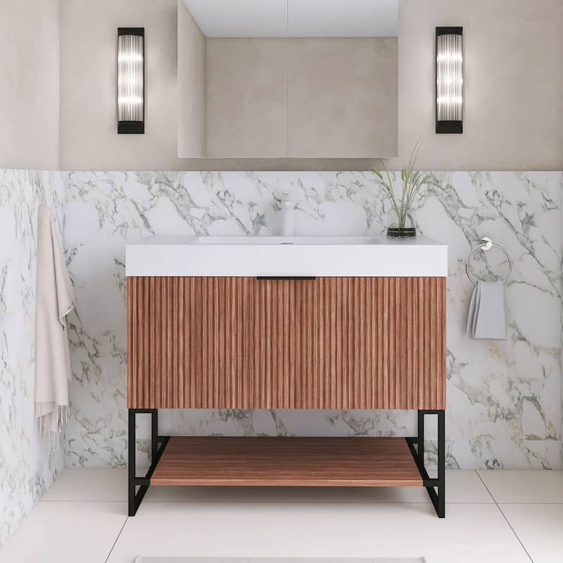 Freestanding Bathroom Vanity with White Integrated Solid Surface Sink