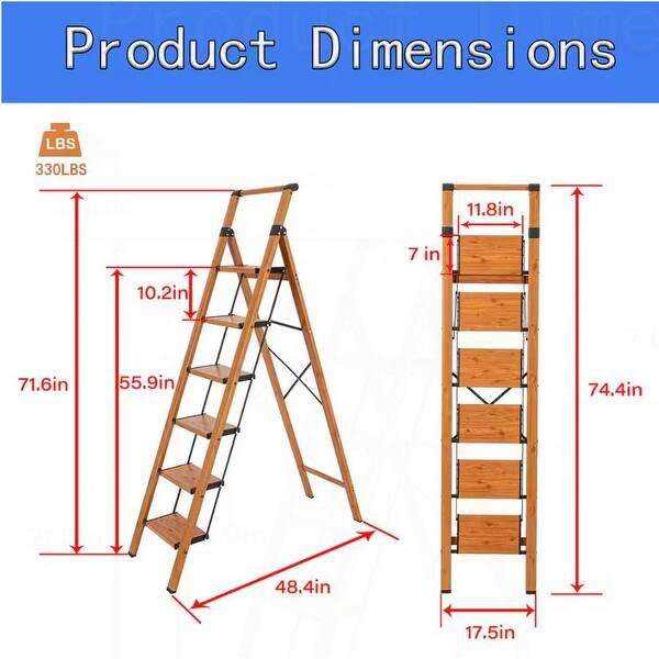 dimension image slide 1 of 2, 330 lb Capacity 6-step Aluminum Folding Step Stool