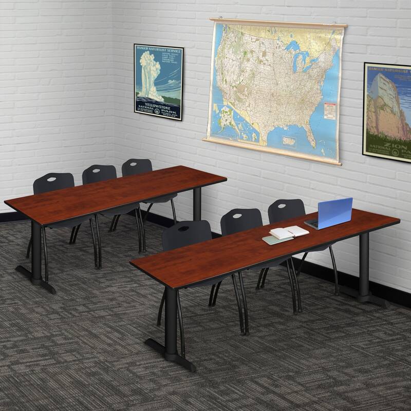84" x 24" Training Table- Cherry & 3 'M' Stack Chairs- Black