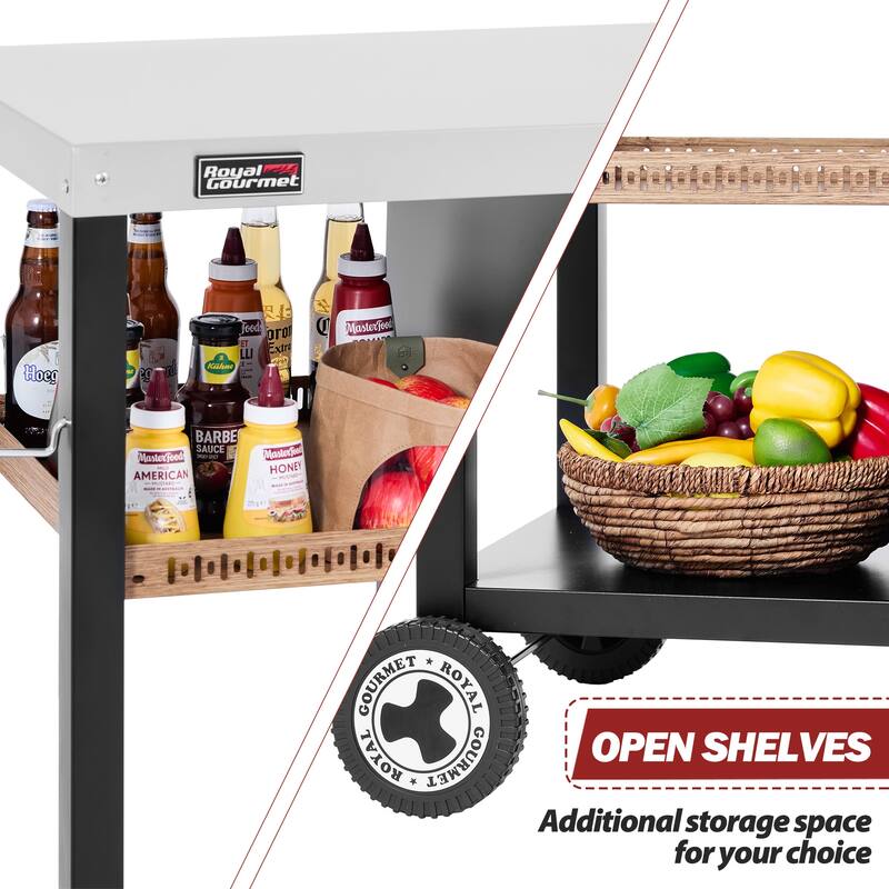 Royal Gourmet PC3402S 3-Tier Dining Cart with Storage Cabinet