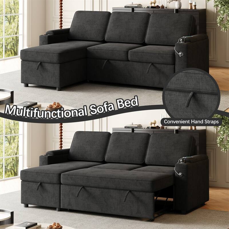 85.8" 2 in 1 Pull Out Sleeper Sofa with Pull Out Bed and Charging Port