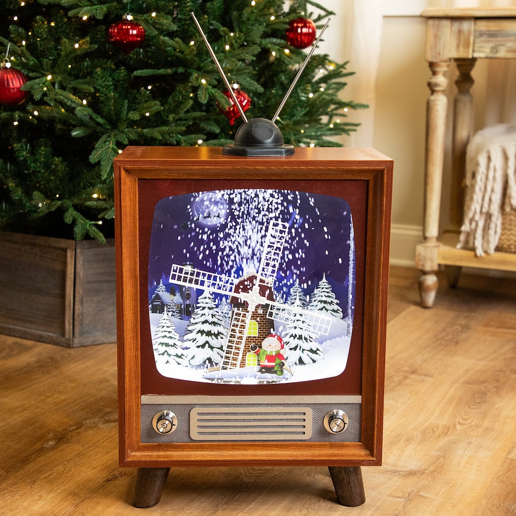 LED Lighted Musical Snowing Windmill TV Set Decoration - 21"
