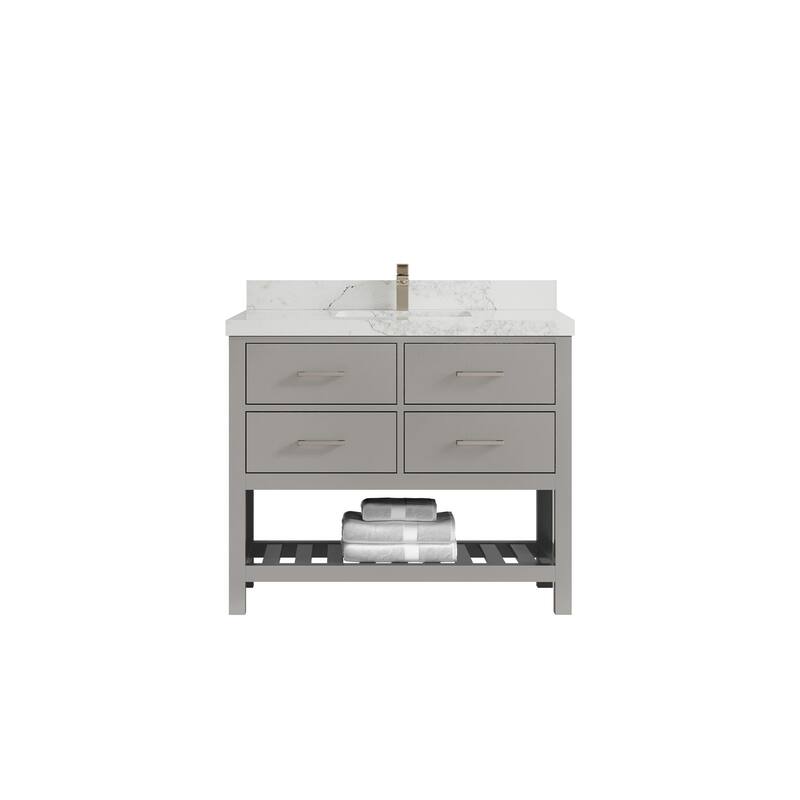 Willow Collections 42 in. W x 22 in. D Parker Single Sink Bathroom Vanity with Countertop - 2" Calacatta Nuvo - Elephant Skin Gray