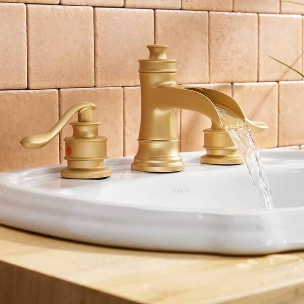 Waterfall Bathroom Sink Faucet 8\" Widespread Bathtub Basin 3 Hole Gold Mixer Tap