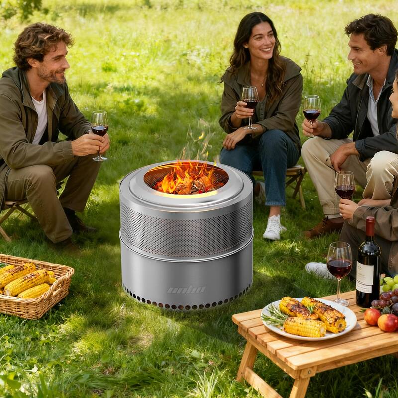 Large Smokeless Stainless Steel Camping Fire Pit Outdoor Firewood Burner Stove with Carry Bag - 19.68x16.33 in
