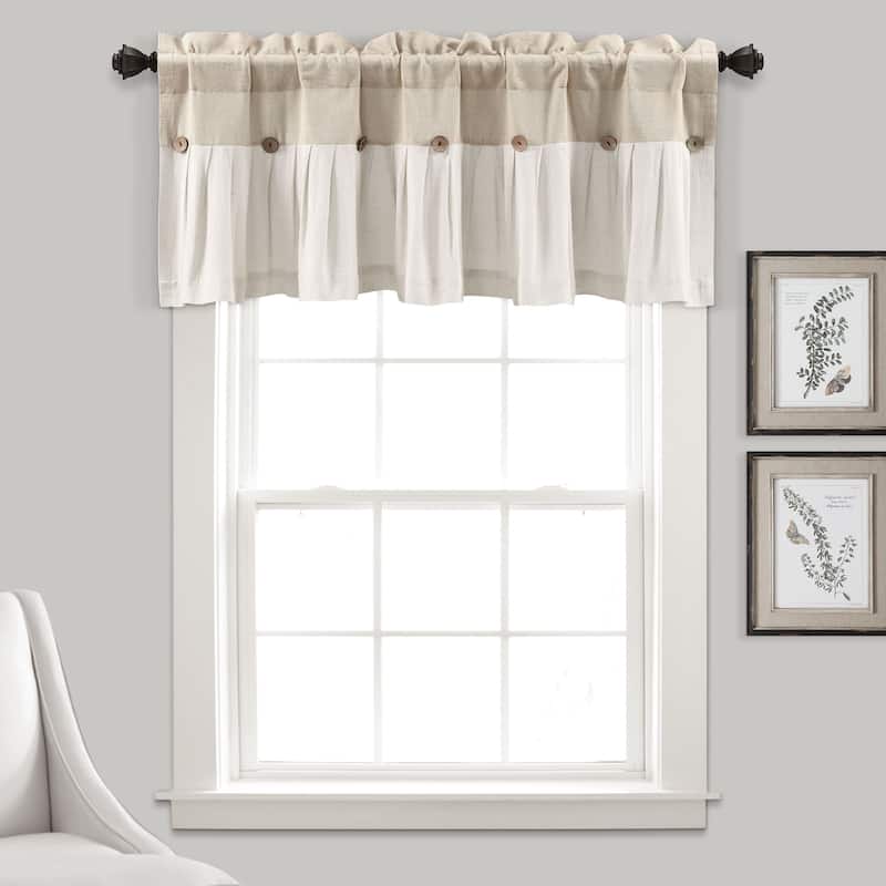 Lush Decor Linen Button Window Curtain Valance - 18" x 84" - Linen