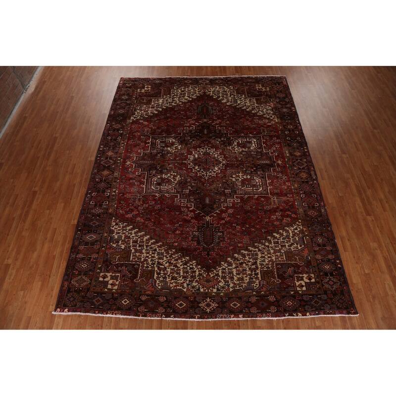 Vintage Vegetable Dye Heriz Persian Area Rug Wool Hand-knotted Carpet - 9'10" x 13'0"