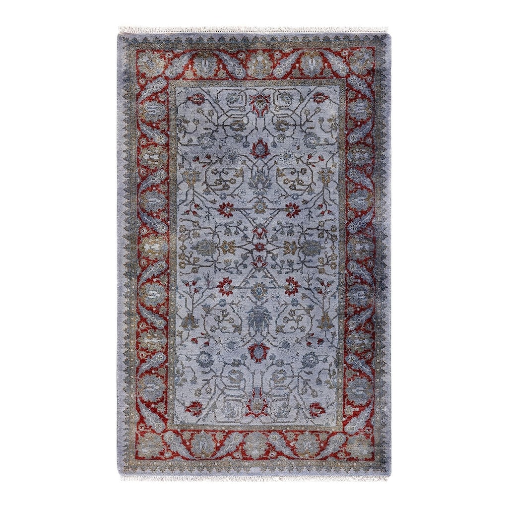 Overton Hand Knotted Wool Vintage Inspired Modern Contemporary Overdyed Gray Area Rug - 2' 8" x 4' 5"