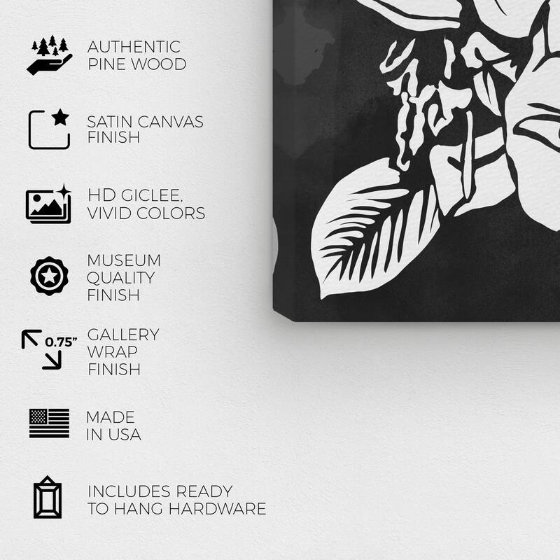 Wynwood Studio Canvas Floral and Botanical Beach Rose Noir Black and Modern & Contemporary Wall Art Canvas Print