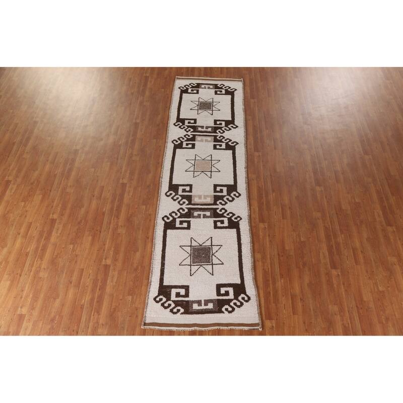 Anatolian Turkish Runner Rug Handmade Geometric Wool Carpet - 3'2"x 11'7"