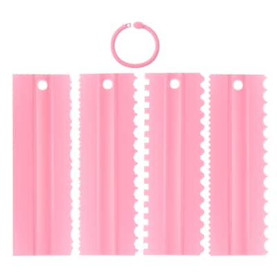 4Pcs Plastic Scraper Jagged Wavy Comb Lace Tool for Cake Cream Baking, Pink