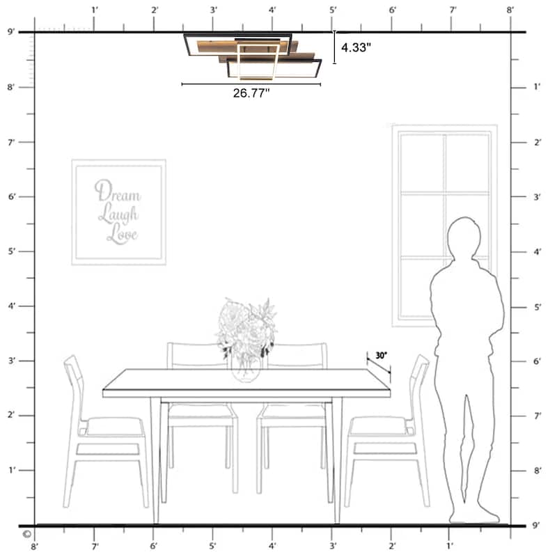 Rectangular Integrated LED Flush Mount Ceiling Light Dimmable - Dia.26.77-in