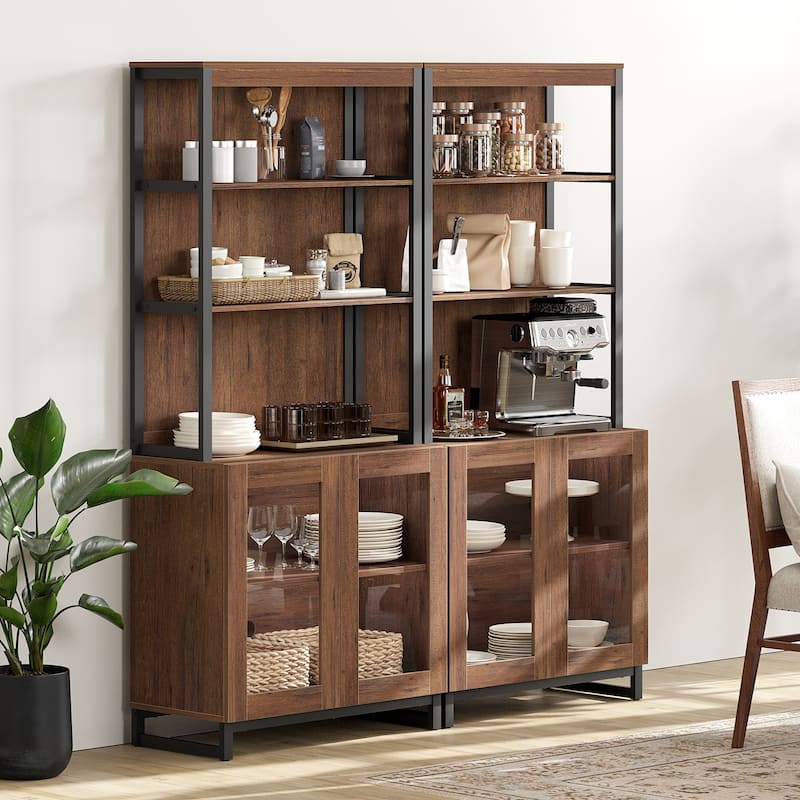 2 PCS Modern 72" Tall Bookcases with Glass Doors and Adjustable Shelves for Home Office, Living room.