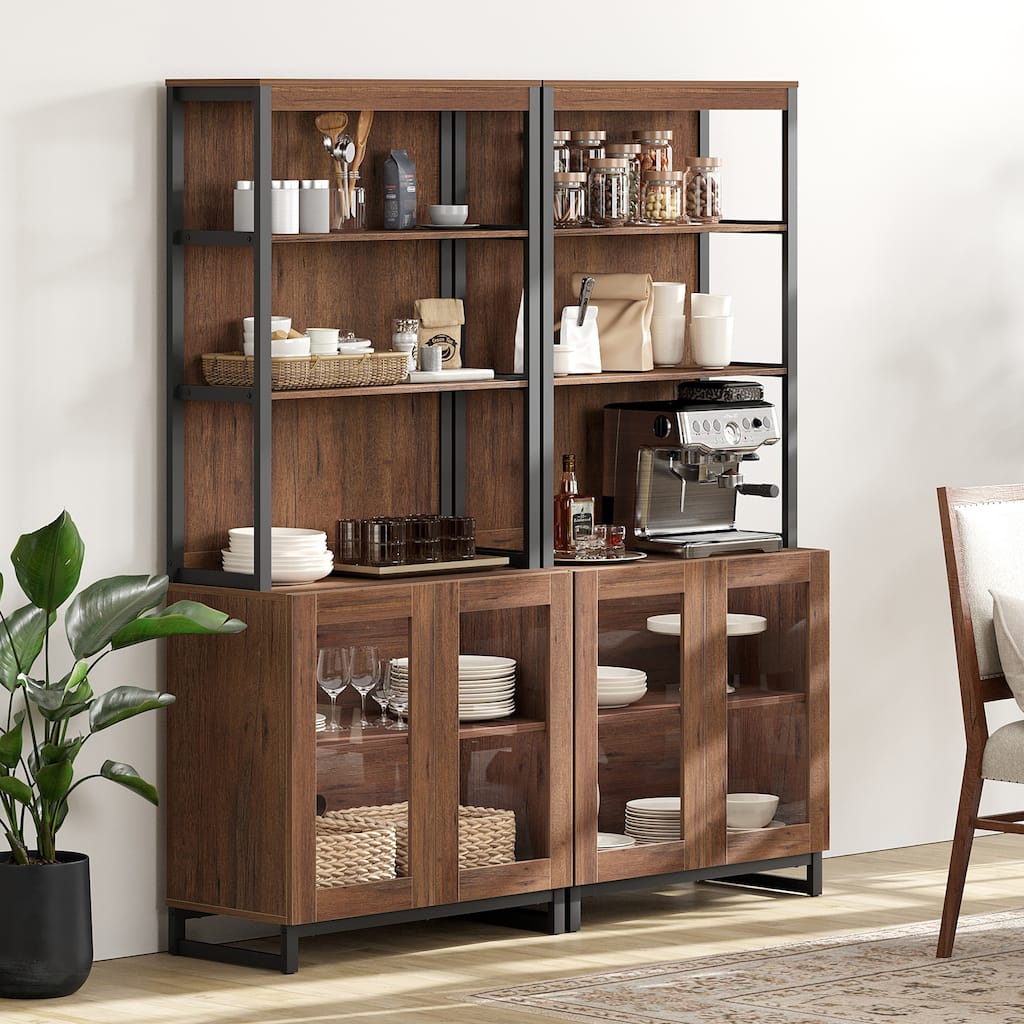 2 PCS Modern 72" Tall Bookcases with Glass Doors and Adjustable Shelves for Home Office, Living room.