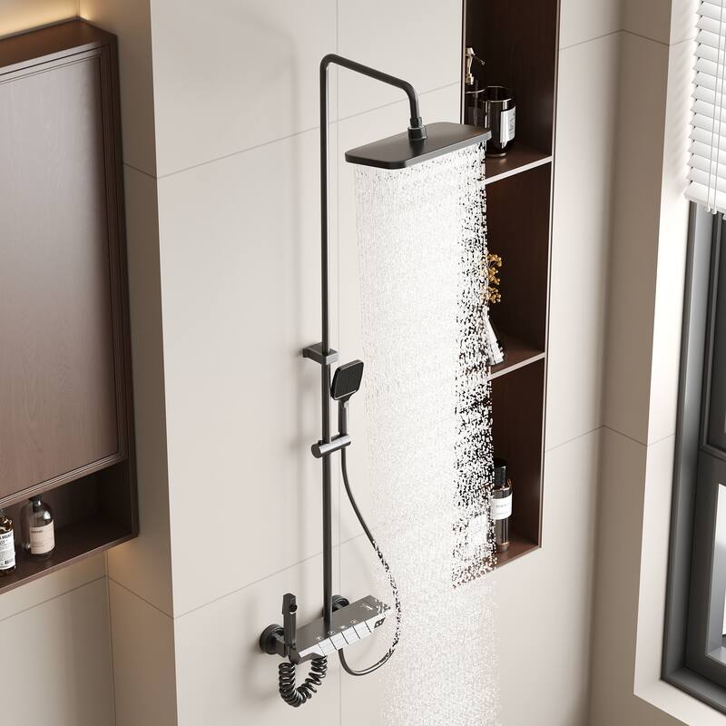 Gunmetal Rainfall Shower System with Handheld Shower 4 Function Shower Faucet Set Wall Mounted Bathroom Shower Column System