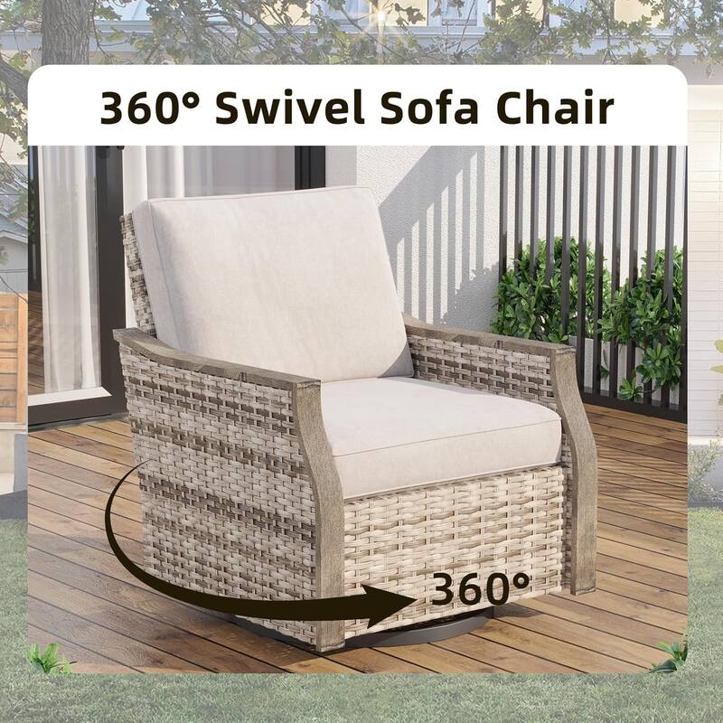 EROMMY 4-Piece Patio Furniture Set with Swivel Rocking Chairs, Outdoor Wicker Conversation Set with 3-Seat Sofa and Coffee Table