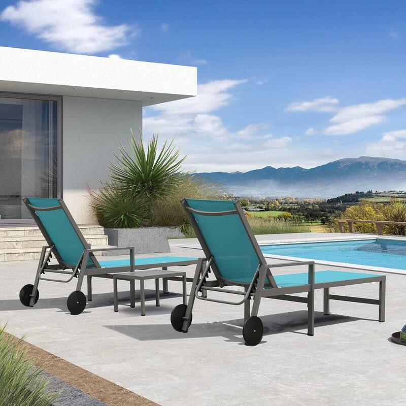 PURPLE LEAF Adjustable Patio Chaise Lounge Set 2 Pieces Lounge Chairs with Wheels and Side Table