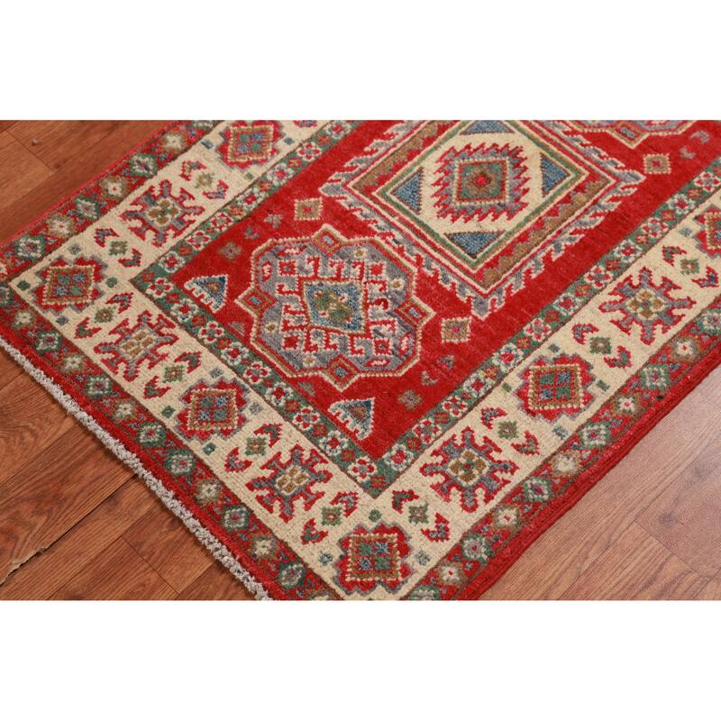 Traditional Red Kazak Oriental Foyer Rug Hand-Knotted Wool Carpet - 2'0"x 3'0"