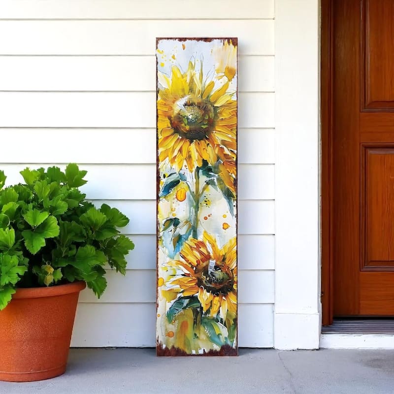 HomeRoots 36" White And Yellow Solid Wood Sunflowers Porch Sign - Yellow/White - Wood
