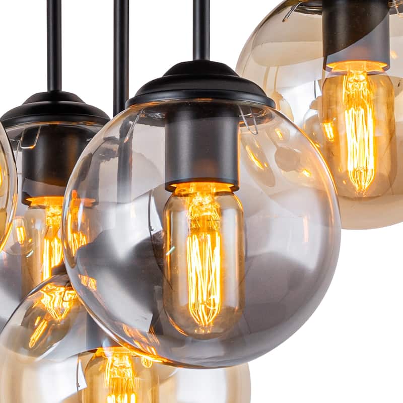 5 Lights Semi-Flush Mount Ceiling Light Smoky Gray&Amber Glass Globes - Dia.17.32-in