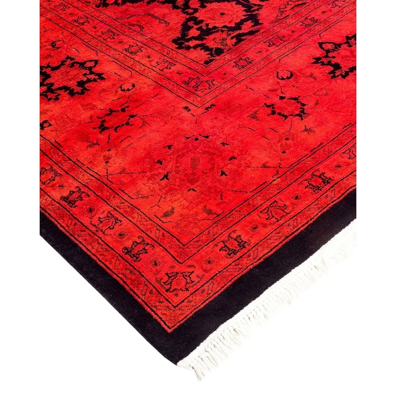 Overton Hand Knotted Wool Vintage Inspired Modern Contemporary Overdyed Red Area Rug - 8' 1" x 10' 4"