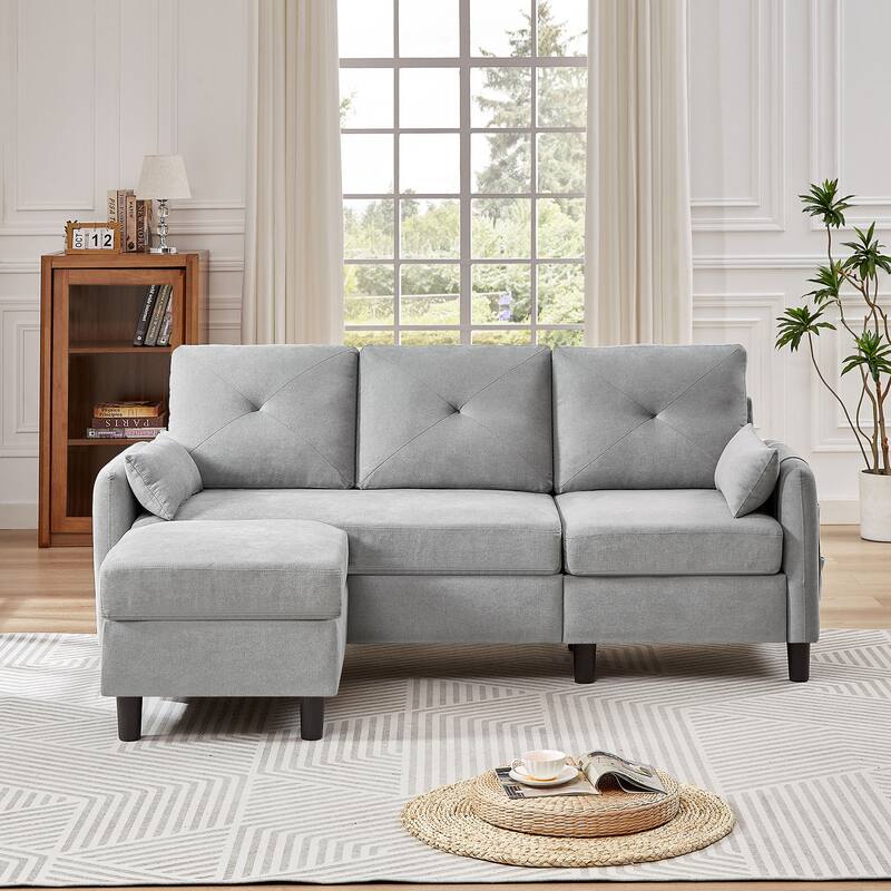 77.36" L Shaped Sectional Sofa with Side Storage Pocket and Reversible Ottoman