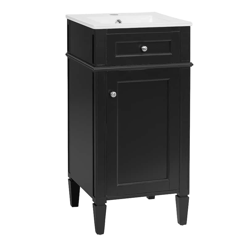 16-inch Freestanding Bathroom Vanity with Ceramic Sink - French Style Single Vanity with Soft-Closing Door & Solid Feet