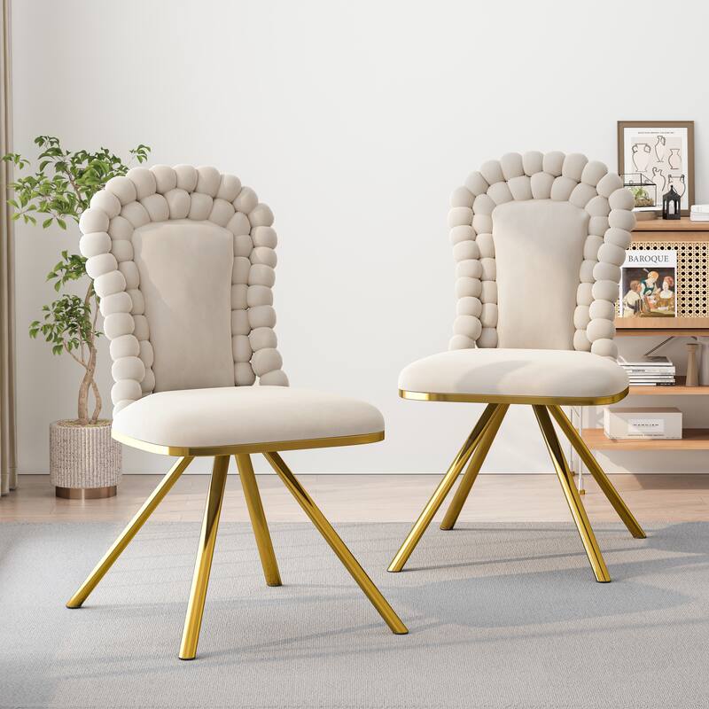 Swivel Velvet Dining Chairs Set of 2, Accent Chairs with Metal Legs - Beige