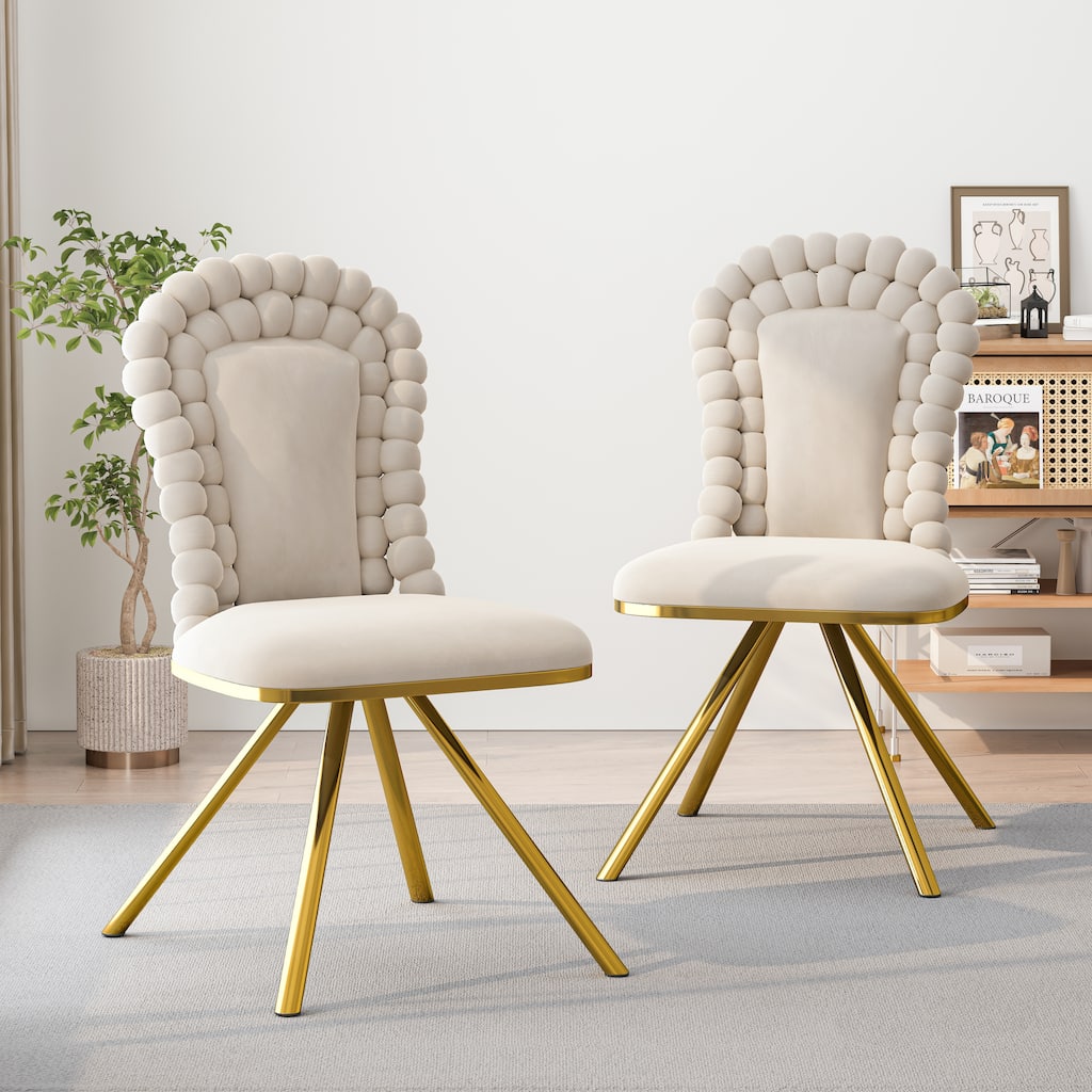 Velvet Dining Chairs Set of 2, with Gold Metal Legs, Upholstered Dining Chairs,360°Swivel for Dining Room, Kitchen