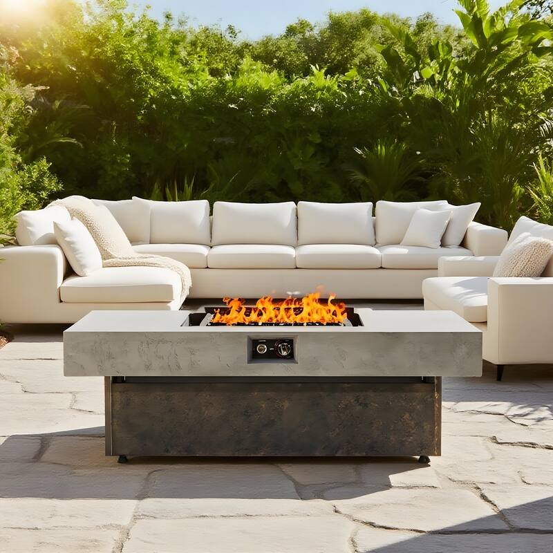 Rossetta 3-Height Adjustable Tabletop Fire Pit, 56" Outdoor Propane Fire Pit Table with Concrete Texture & 50,000 BTU