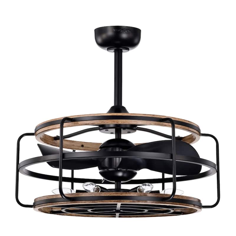 Amable 26 Inch Farmhouse and Industrial Style Matte Black Finish Lighted Ceiling Fandelier with Remote
