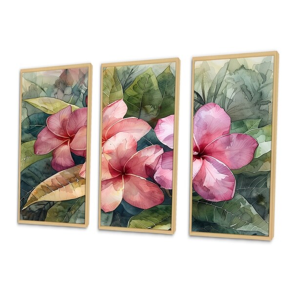 プルメリア トリプティックアート　120x90cm Designart - Pink Plumeria Tropical Dream III - Plumeria Wall
