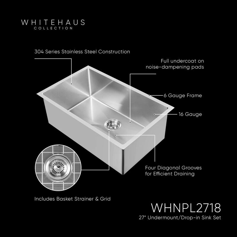 Whitehaus Noah Plus 27" Single Basin Kitchen Sink for Undermount or