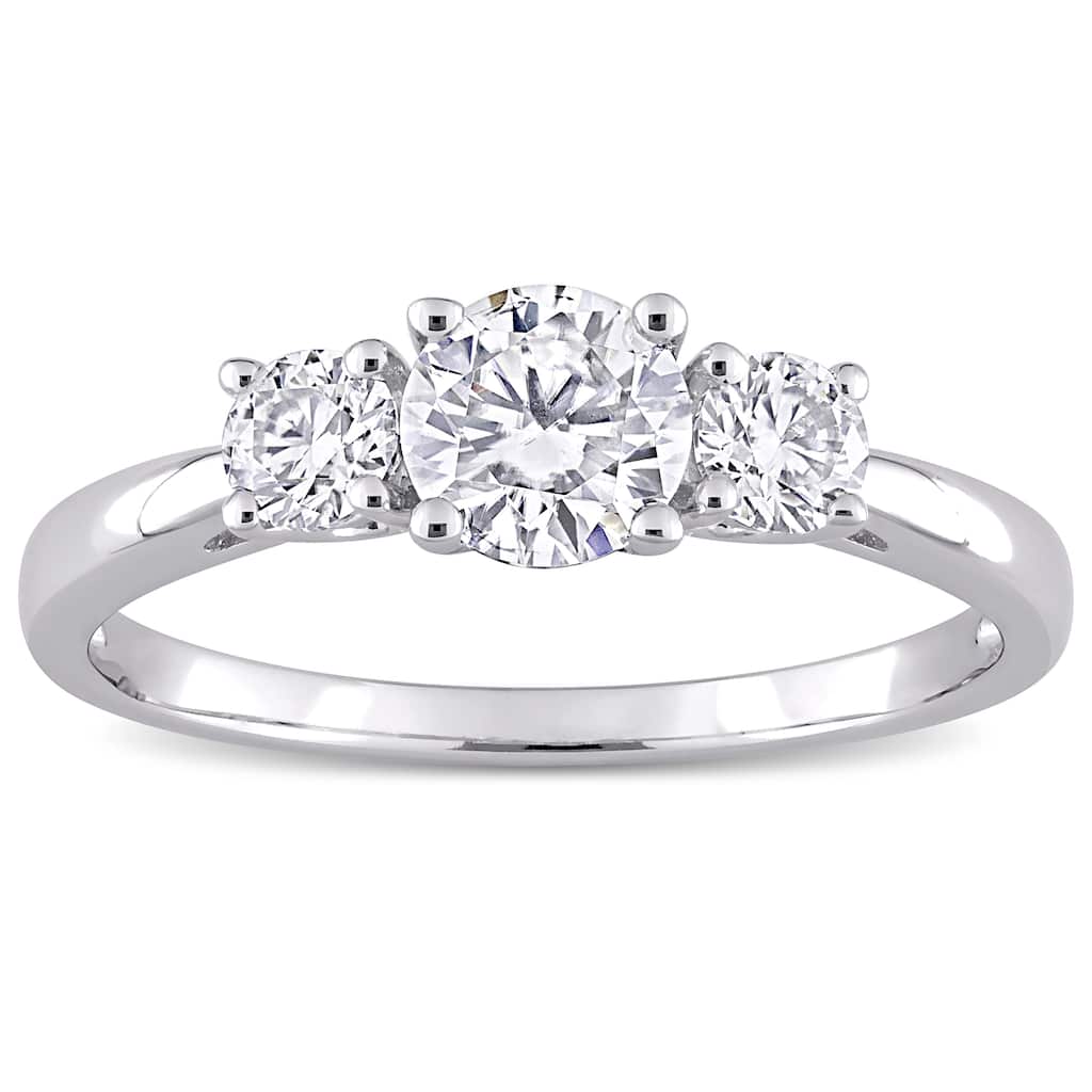 Miadora Sterling Silver 1ct TGW Created White Moissanite 3-Stone Engagement Ring
