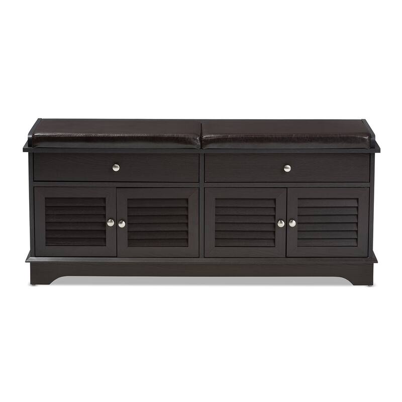 Leo Modern and Contemporary Dark Brown Wood 2-Drawer Shoe Storage Bench - 20.67" High x 47.44" Wide x 15.65" Deep