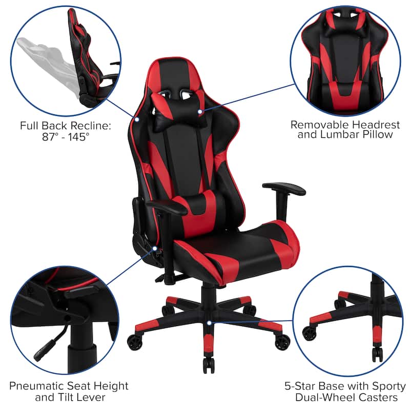Desk Bundle - Gaming Desk, Cup Holder, Headphone Hook and Reclining Chair