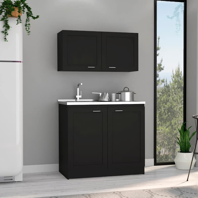 TUHOME Zurich Cabinet Set with 2 Inner Shelves - N/A - Black