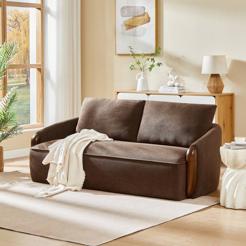 Christopher Knight Home - Curved 75" Boucle Upholstered Sofa with Solid Wood Frame - Dark brown