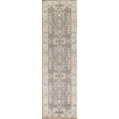 Oushak Oriental Runner Rug Hand-Knotted Wool Carpet - 2'7"x 11'8"