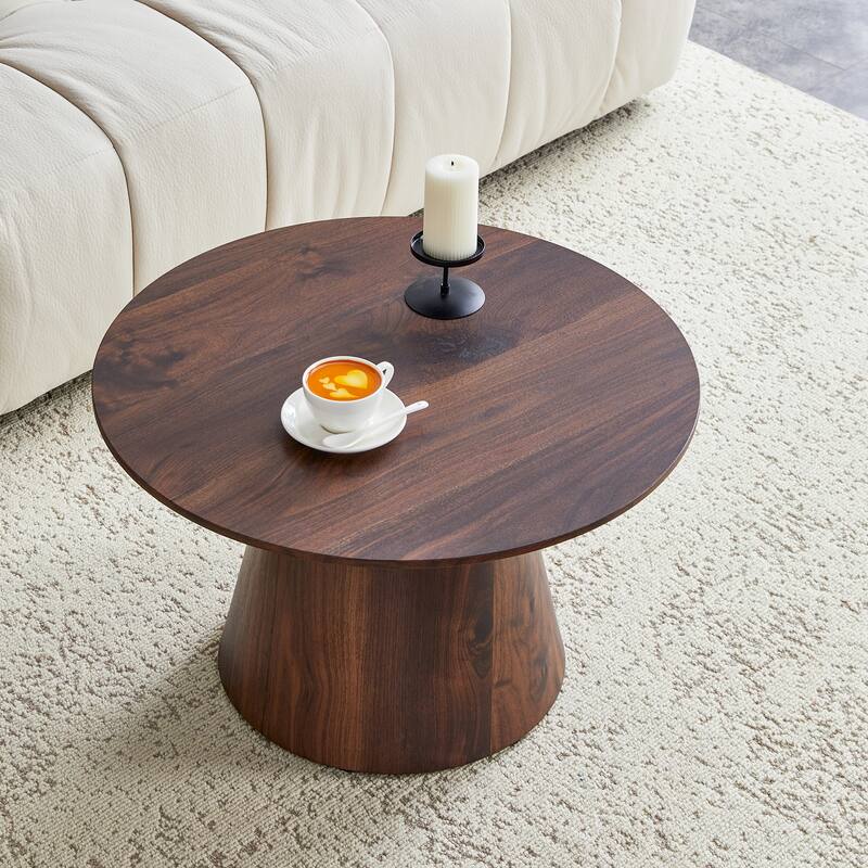 medieval-modern style coffee table, featuring wood grain veneer, classic round coffee table and side table set
