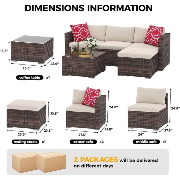 dimension image slide 1 of 3, 5-Piece Patio Furniture Set, Weather Patio Set - PE Wicker