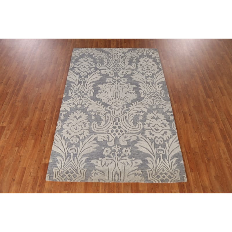 Modern Indian Area Rug Handmade Bedroom Grey Wool Carpet - 5'3" x 7'7"