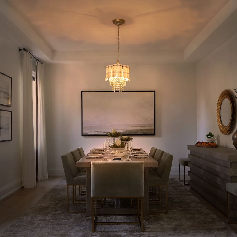 Brushed Gold Crystal Pendant Light with White Ceramic Shades Dining - Dia.9.84-in