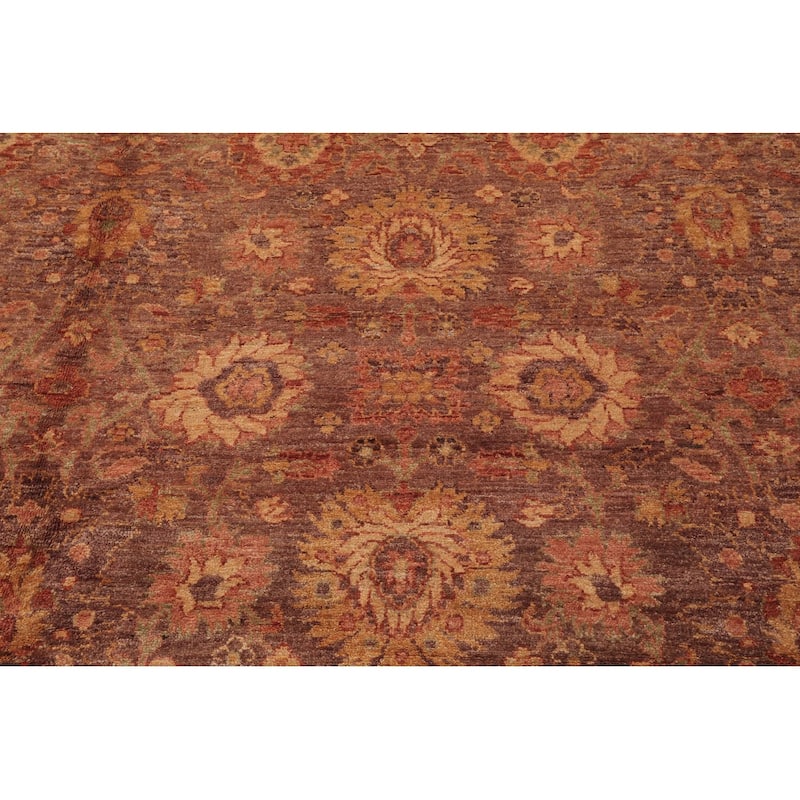 Hand Knotted Aubergine, Gold Afghan Oushak Wool Traditional Area Rug - 12' x 14' 4''