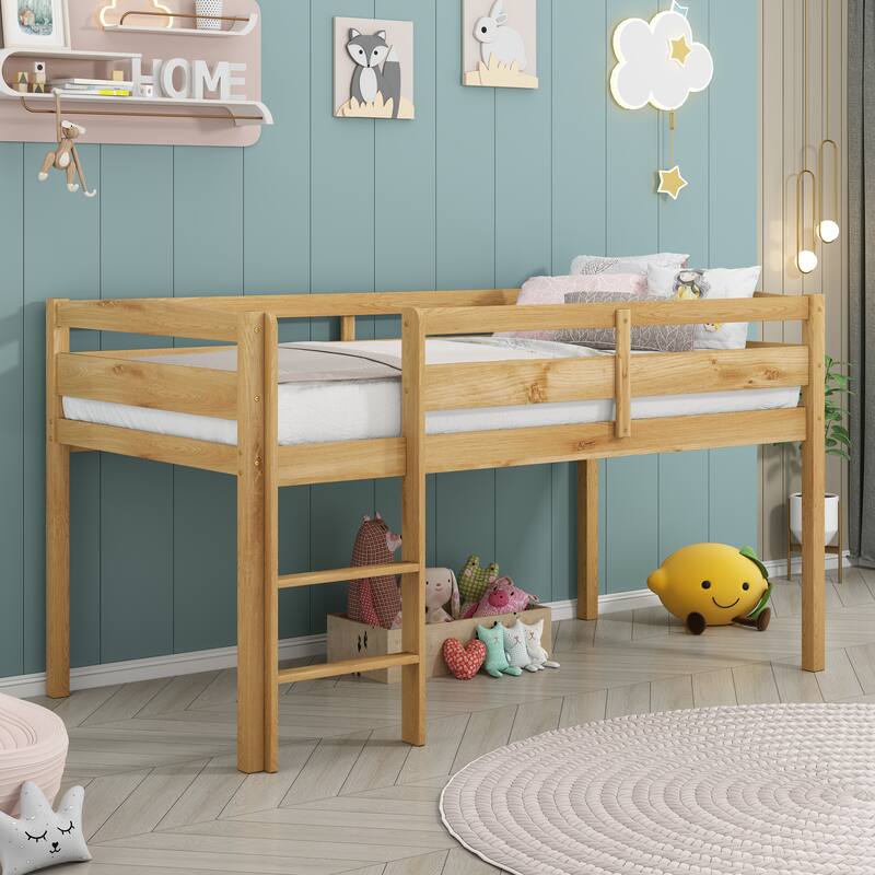 Modern Twin Size Low Loft Beds with Ladder