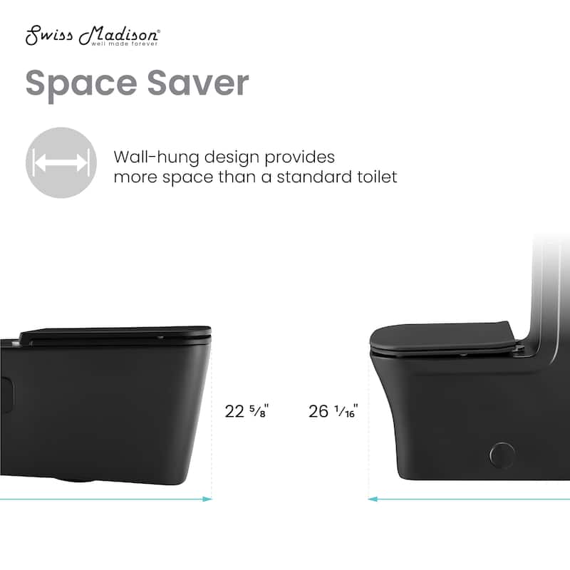 Bastille Wall Hung Toilet Bowl, Matte Black - 22.5" x 14" 14"