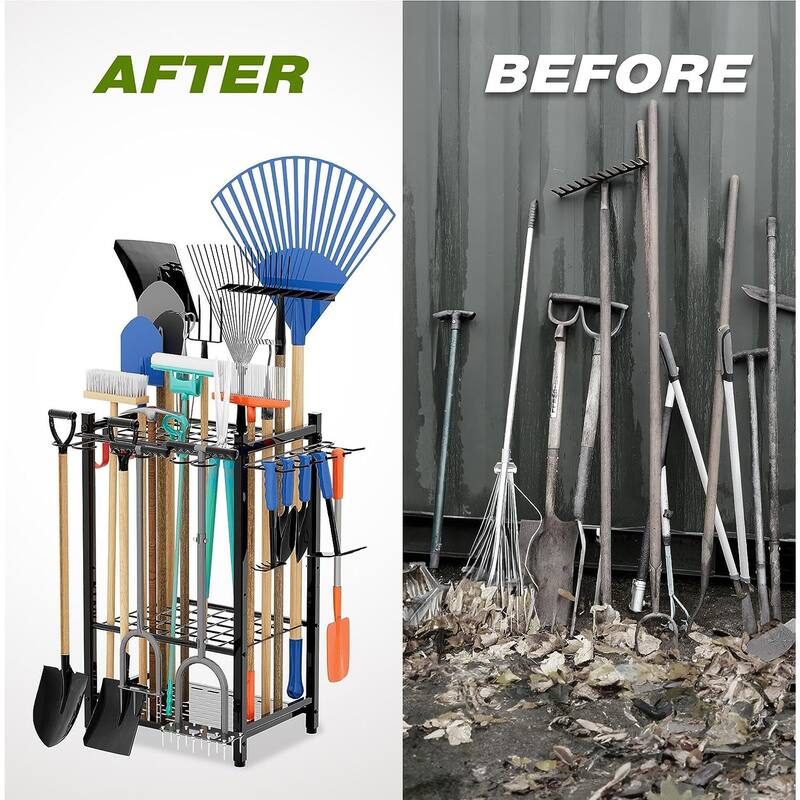 Sttoraboks Tool Organizer, 50-Tool Yard Rack for Garage Storage Hooks, Heavy-Duty Steel, Shed, Outdoor, Home, Black