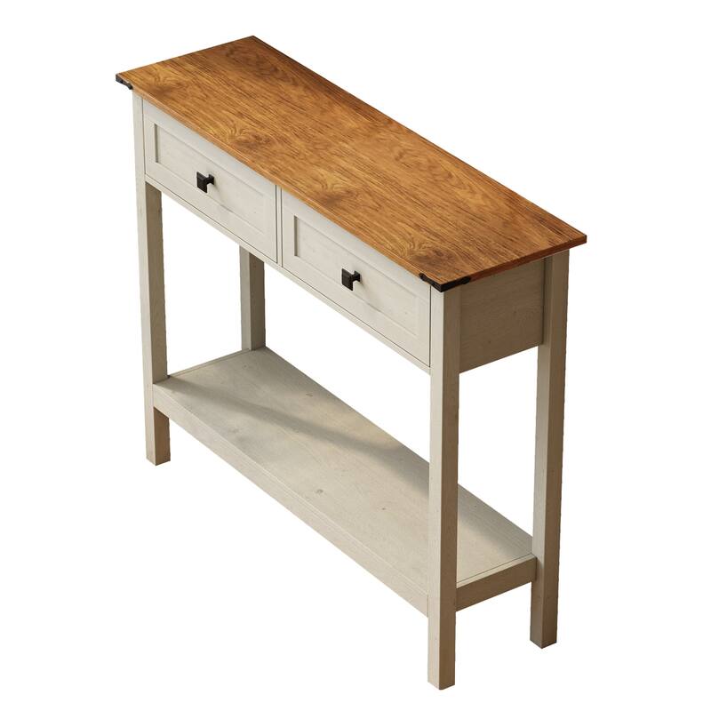 Console Table with 2 Drawer and Bottom Storage Shelf for Entryway,Rustic Side Table with Storage Drawer and Shelf