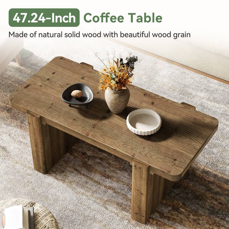 Solid Wood Farmhouse Coffee Table for Living Room